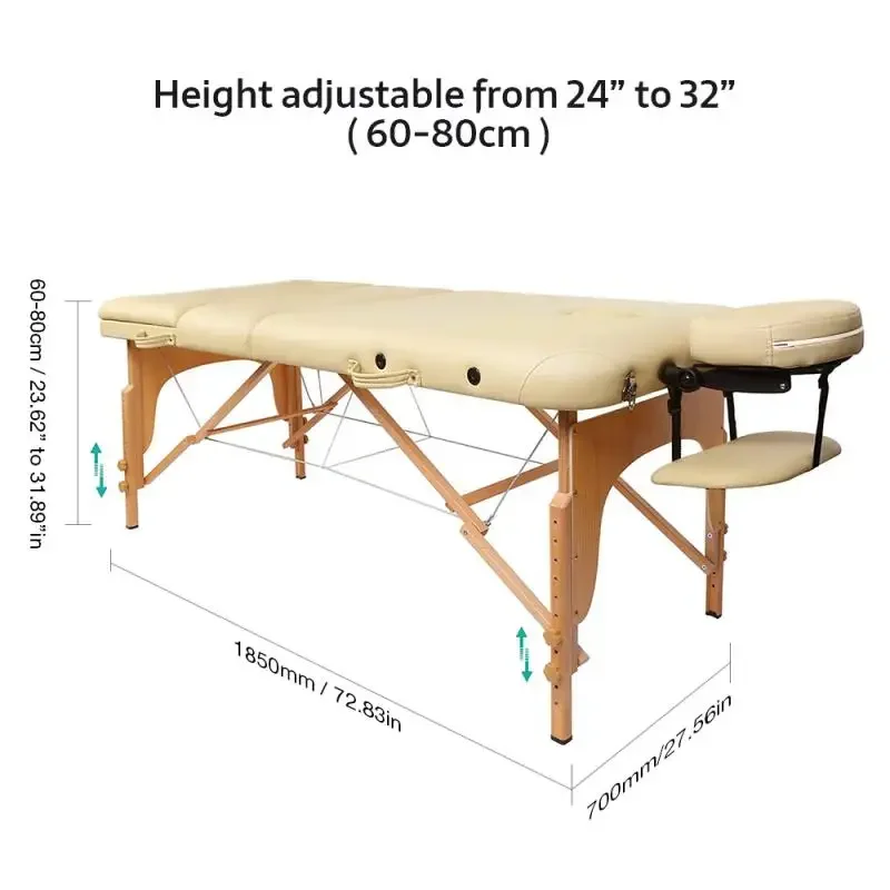 Massage Table Portable Folding Couch Bed Lightweight Beauty  Tattoo Therapy Wooden Frame 70 cm width Beauty Bed HWC