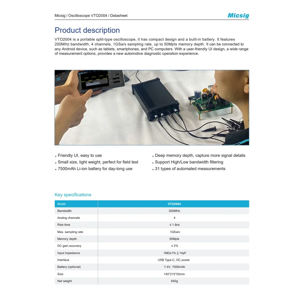 Micsig Automotive Diagnostic Oscilloscope VTO2004