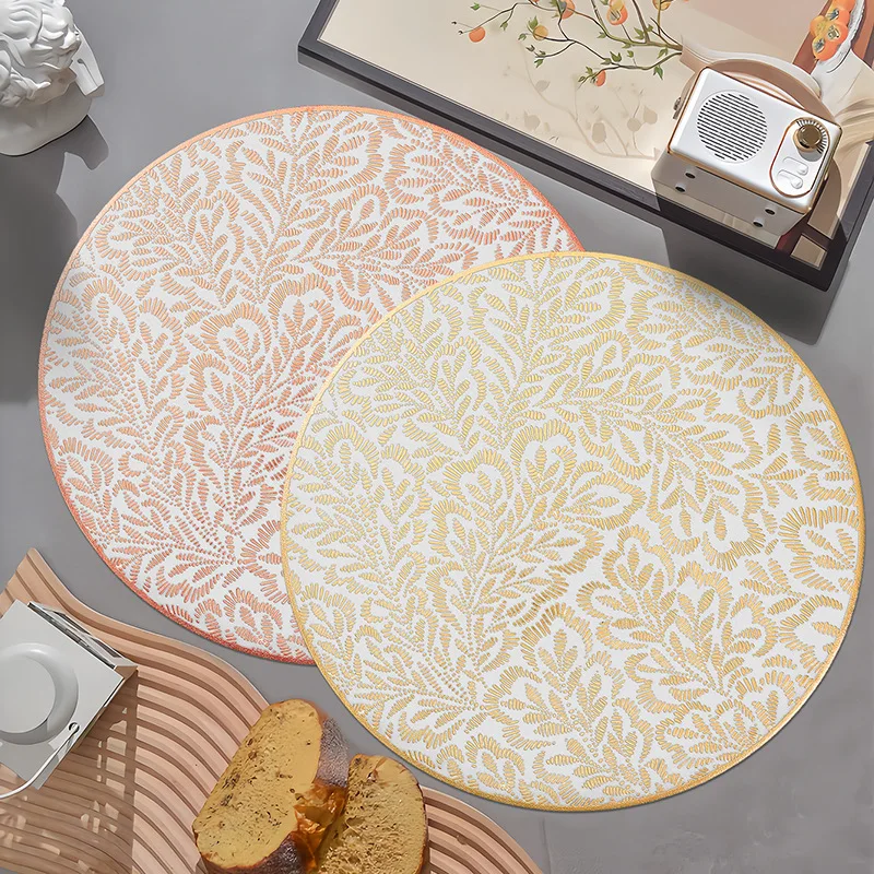 Round Floral Pattern Placemat Light Luxury Hot Stamping Waterproof Home Dining Table Decoration Mat Coffee and Tea Cup Coaster