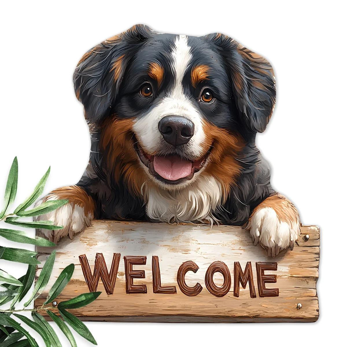 Warm Cute Dog-Themed 1PCS 2D Wooden Wall Hanging Welcome Sign Coffee Shops Hotels Apartments Ideal Porch Home Decor Perfect Gift
