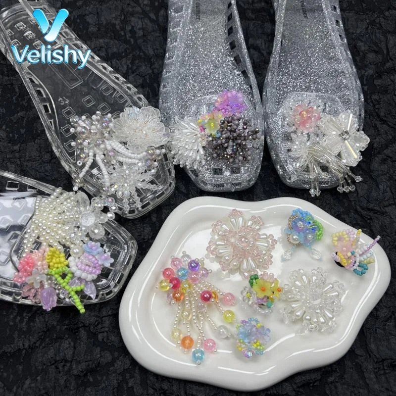 Handmade Beaded Flower Shoe Charms Anti-rust Bead Chain Heavy Work Shoe Clips Perfect for Sandals Sneakers Decoration