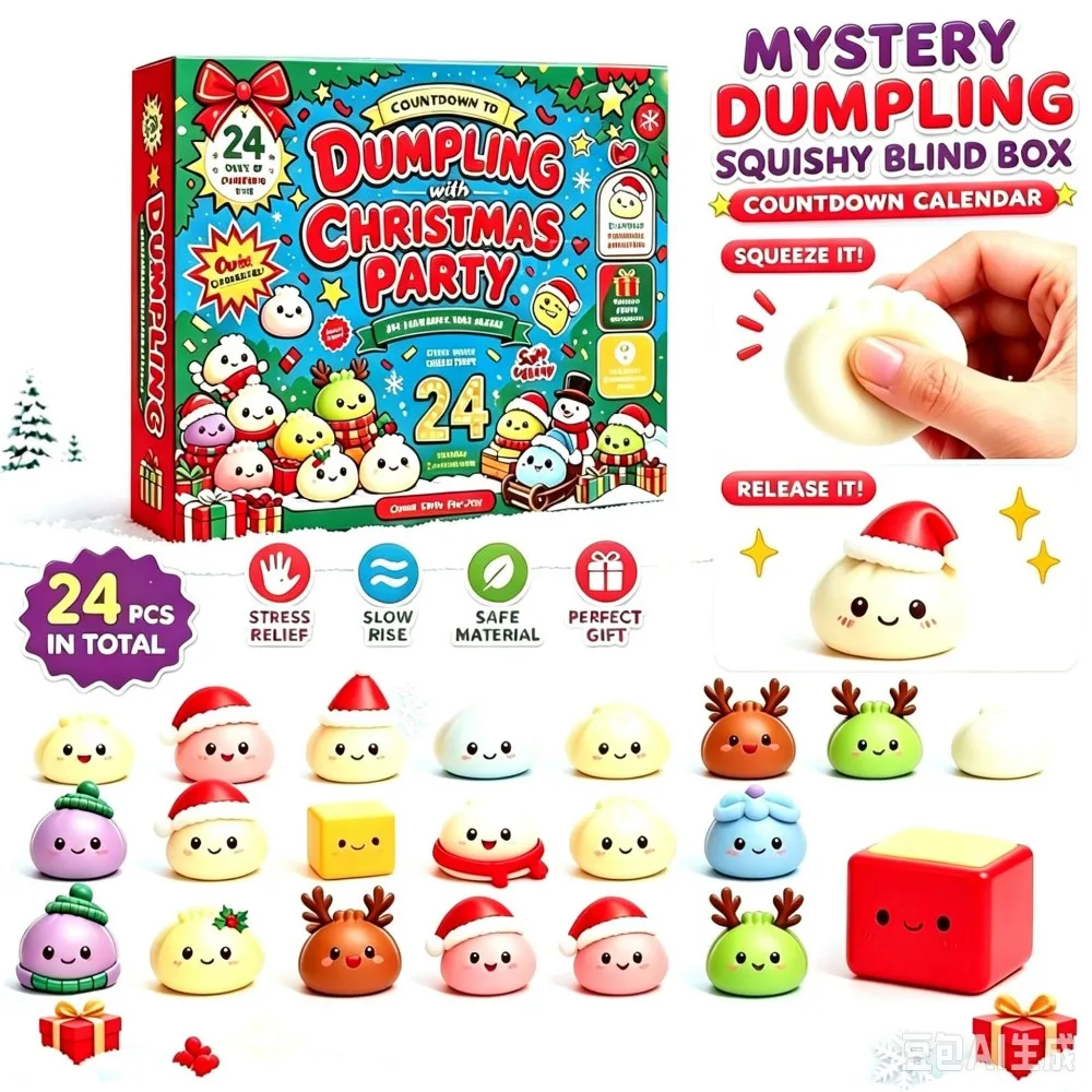 Christmas Dumpling Squishy Advent Calendar 24 Days Countdown Mystery Surprise Anxiety Relief Slow Rising