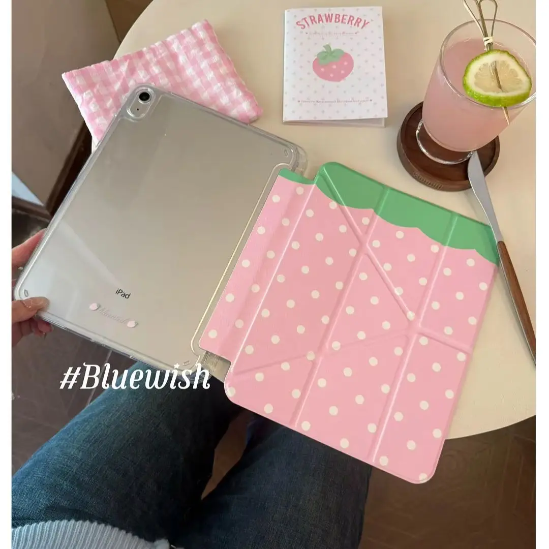 Polka Dots Strawberry Cover For iPad 10th 11th Gen 2025 7/8/9 10.2'' Start Case For Air 4 5 6 7 11 For Air 2 9.7 Pro 11 Mini 6 7