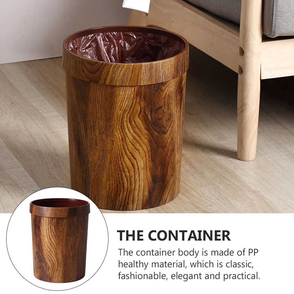 

Retro Trash Can Stylish Imitated Solid Wood Light Brown Container Classic Pp Environmental Protection Material Plastic Garbage