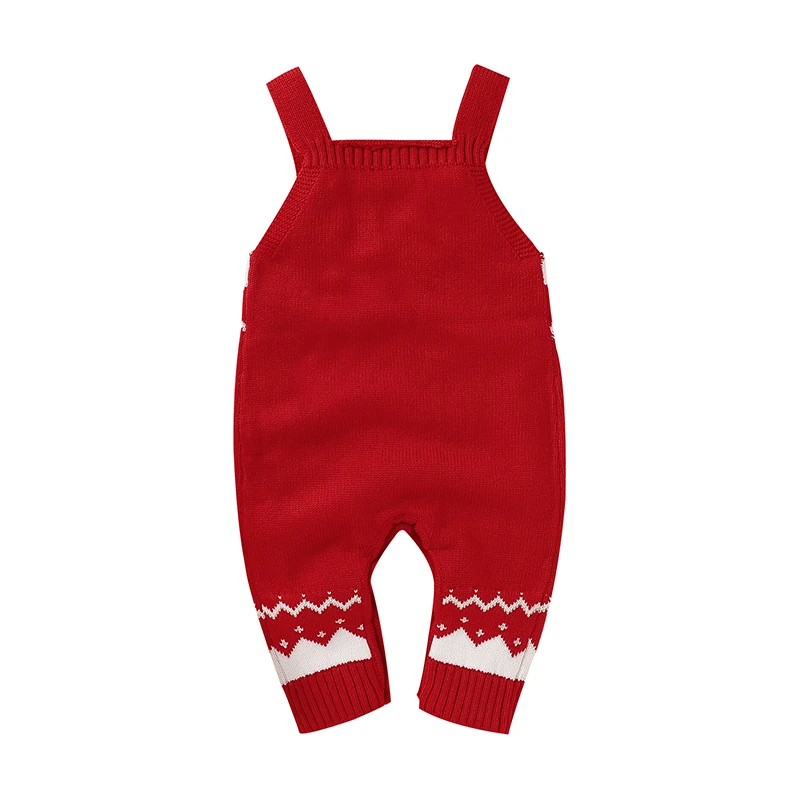 Baby Christmas Rompers Clothes Red Reindeer Knit Newborn Boy Girl Jumpsuits Winter Sleeveless Infant Kids Unisex Playsuits 0-18m