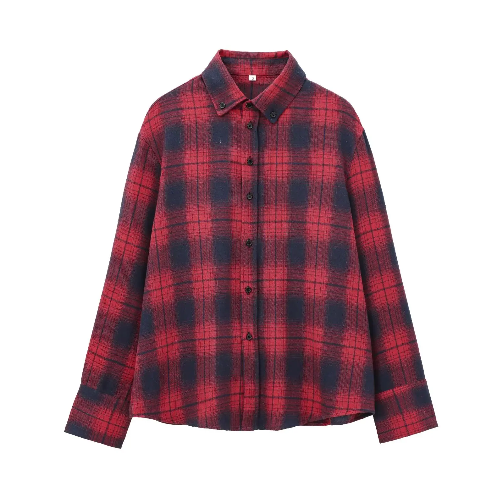 Damen Mode lässig Joker Plaid Flanell Blusen Retro Langarm Knopf Blusen schicke Tops