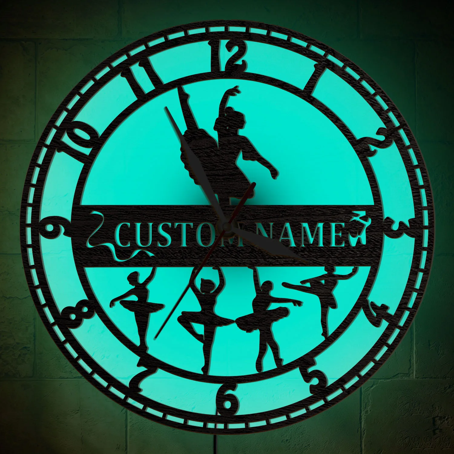 Custom Name Ballet Dancer LED Wall Clock Color Changing Night Light for Girl Room Dance Studio Ballerina Personalized Wall Clock
