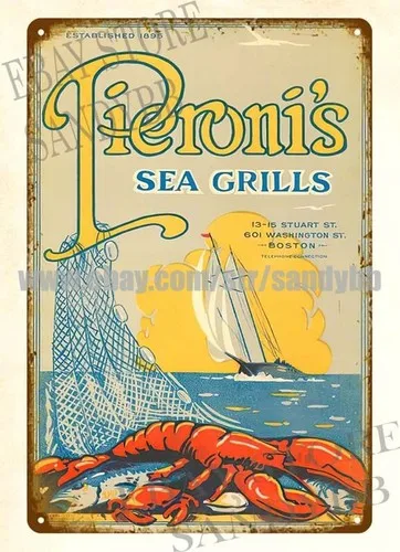 1940s Pieroni;s sea grills Boston Restaurants seafood lobster tin sign