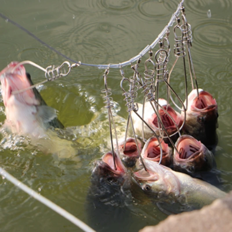 2023 جديد الصيد قفل مشبك معالجة الصيد اكسسوارات الفولاذ المقاوم للصدأ سلسلة سترينجر مع تعويم الأسماك الحية إغراء قفل حزام #6