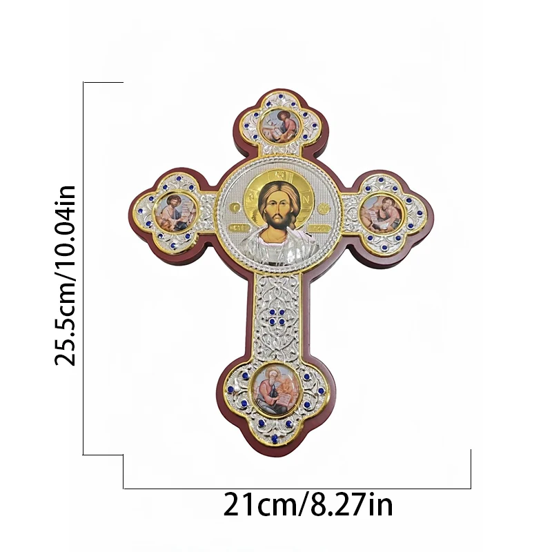 Icon Panel Byzantine Orthodox Cross Statue Ornament in Zinc Alloy and Gold Plated with Icon Medallions Church Decor Gift Ideas