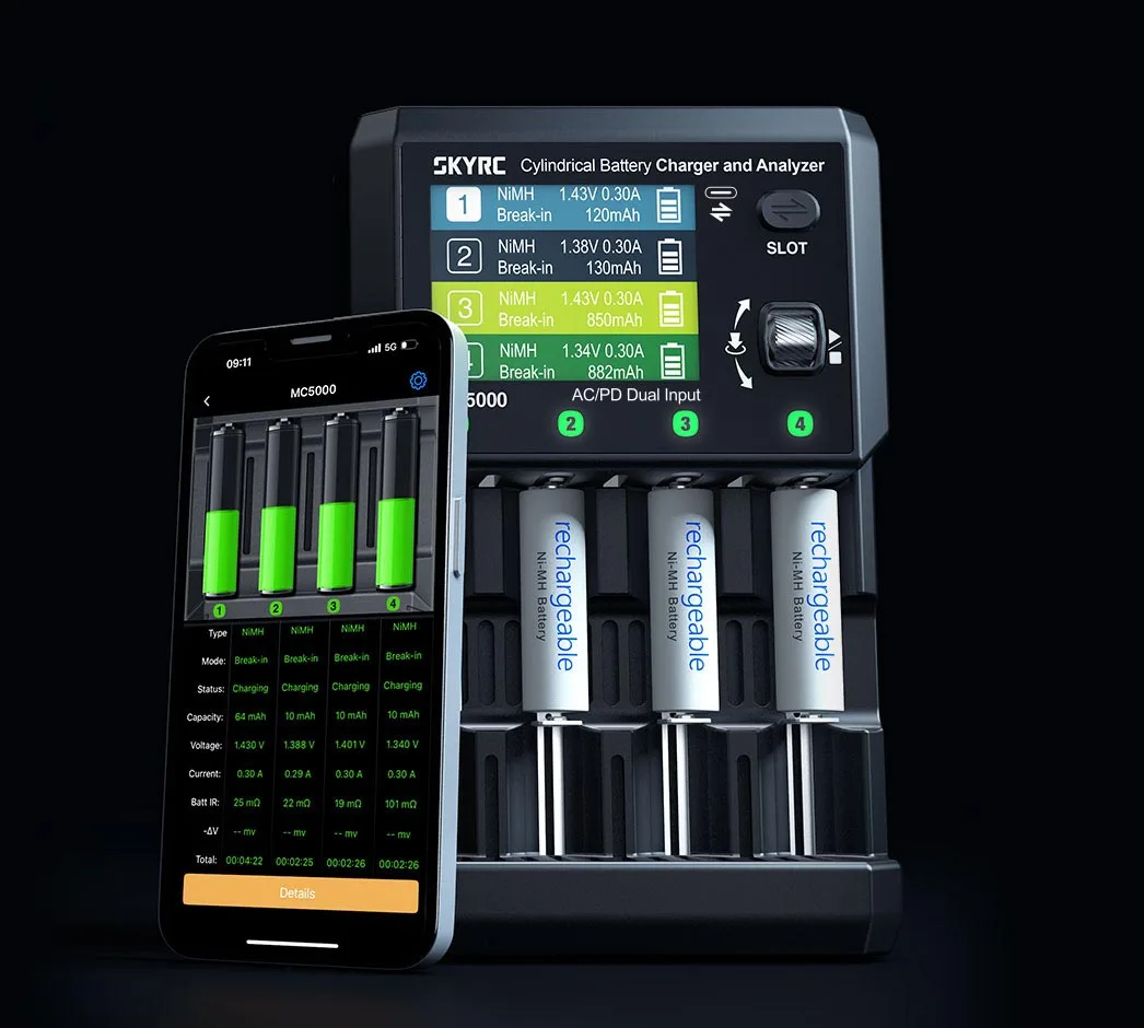 SKYRC MC5000 Cylindrical Battery Charger for AA/AAA to 18650/21700/32700 High Capacity Lithium Battery Charging Tool