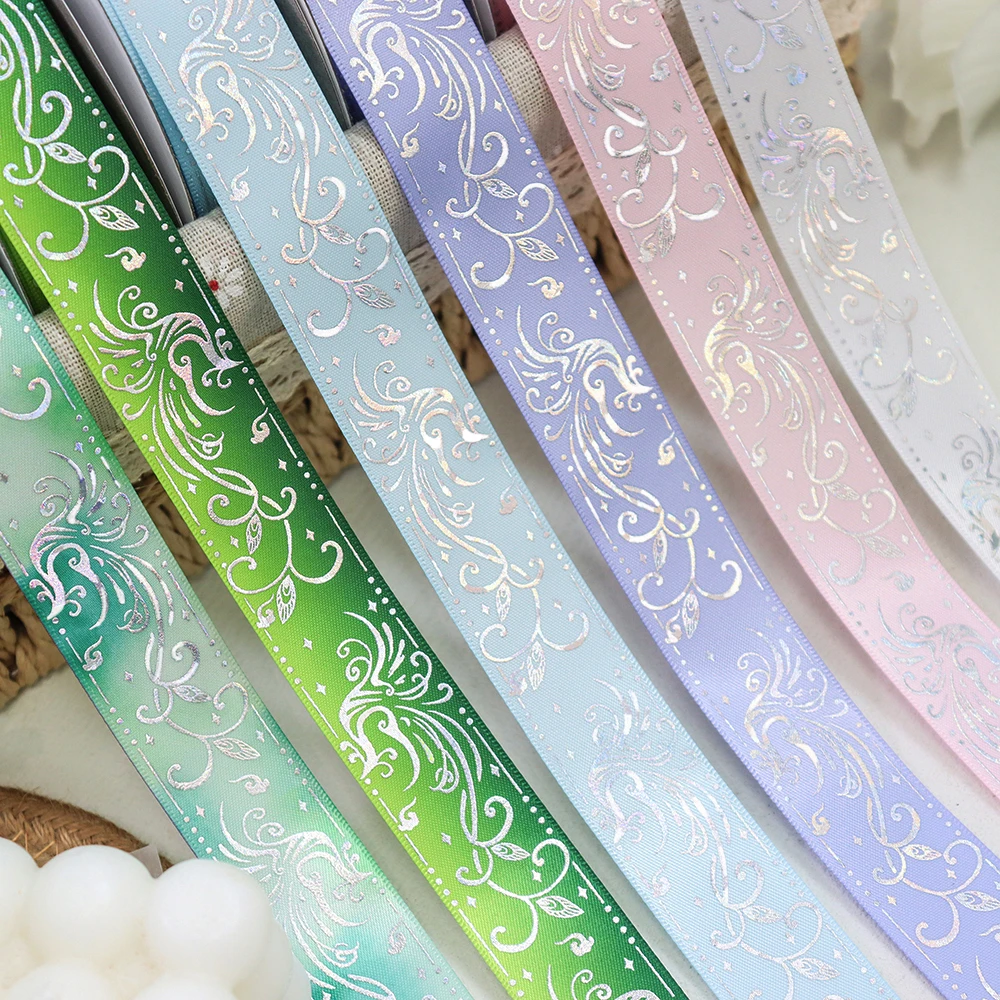 1'' 25mm Holographic Laser Silver Phoenix Printed Double Face Satin Ribbon For DIY Sewing Accessories Craft Supplies