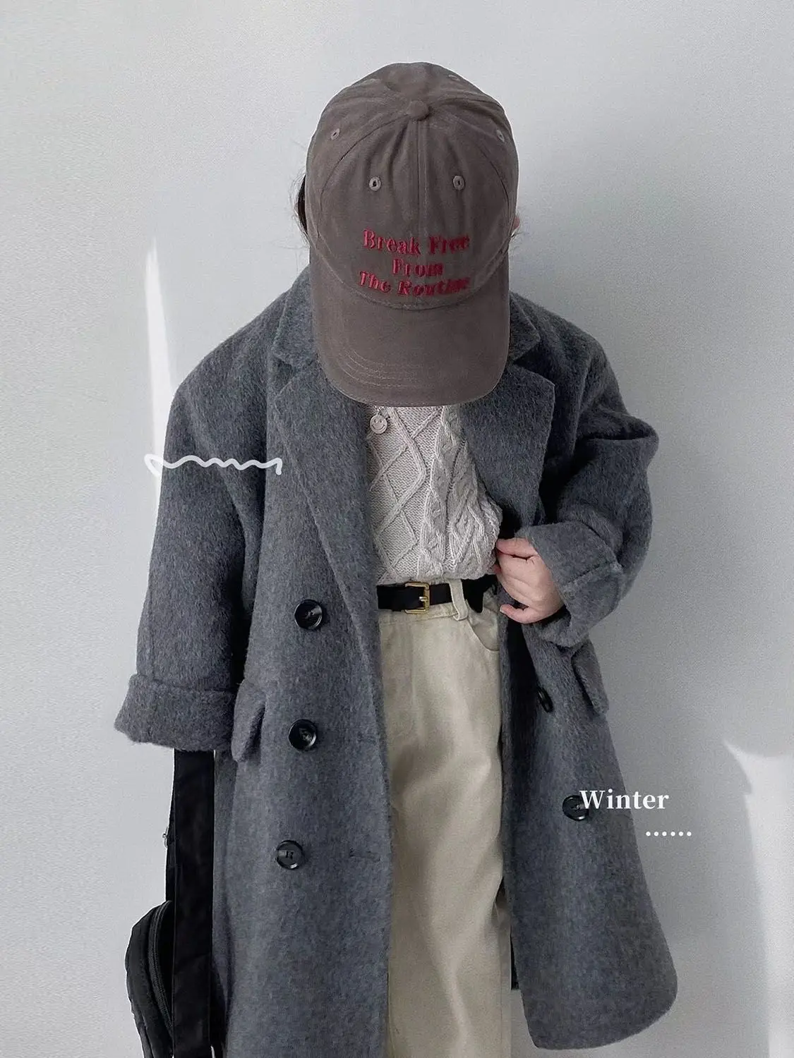 Boys and Girls Grey Woolen Coat Autumn/Winter New Collection Children's Baby Korean Edition Windbreaker Coat 2 4 6 7 9Y