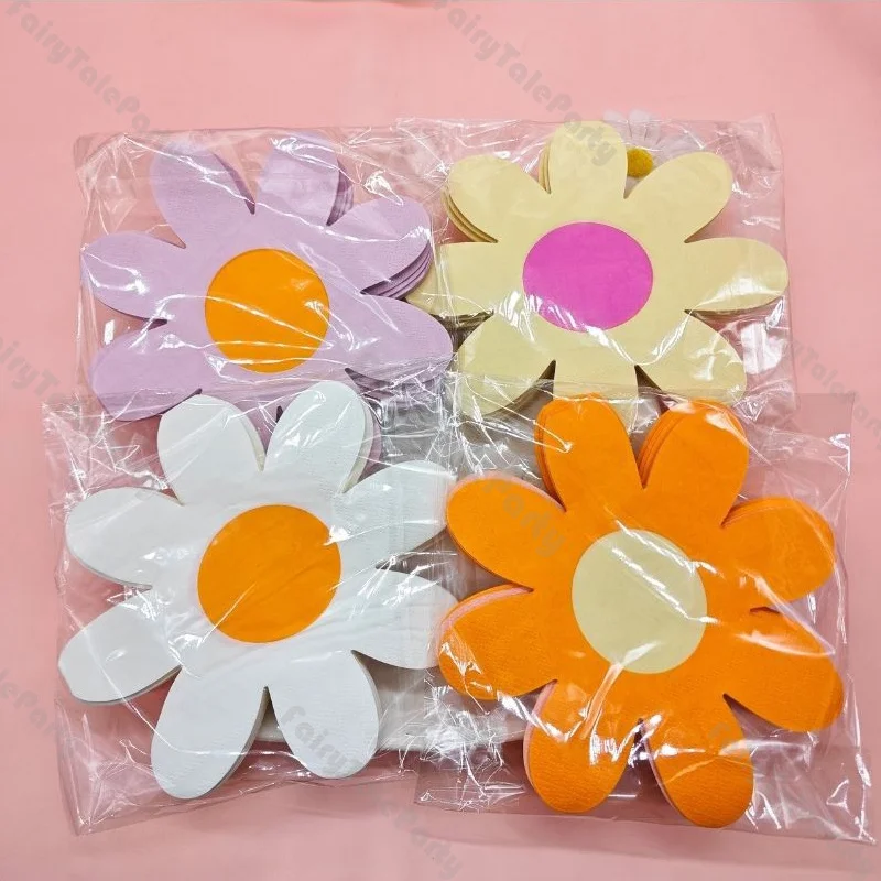 

20pcs Colorful Petals Disposable Paper Napkins Event and Party Decoration Supplies Yellow White Orange and Pink Napinks