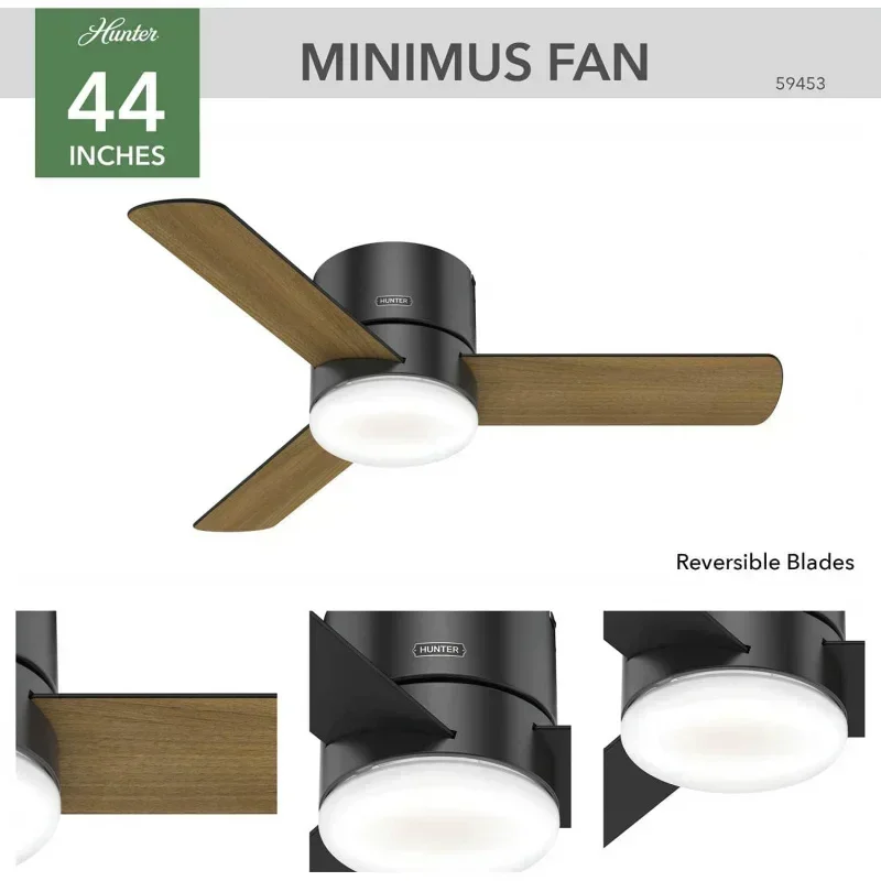 D2B59453 44" Kit Control Hunter Minimus Low Profile Indoor Ceiling Fan With LED Light And Handheld Remote,Matte
