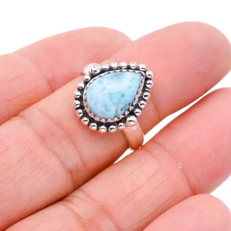 

StarGems® Natural Larimar Handmade 925 Sterling Silver Ring 7 F0830