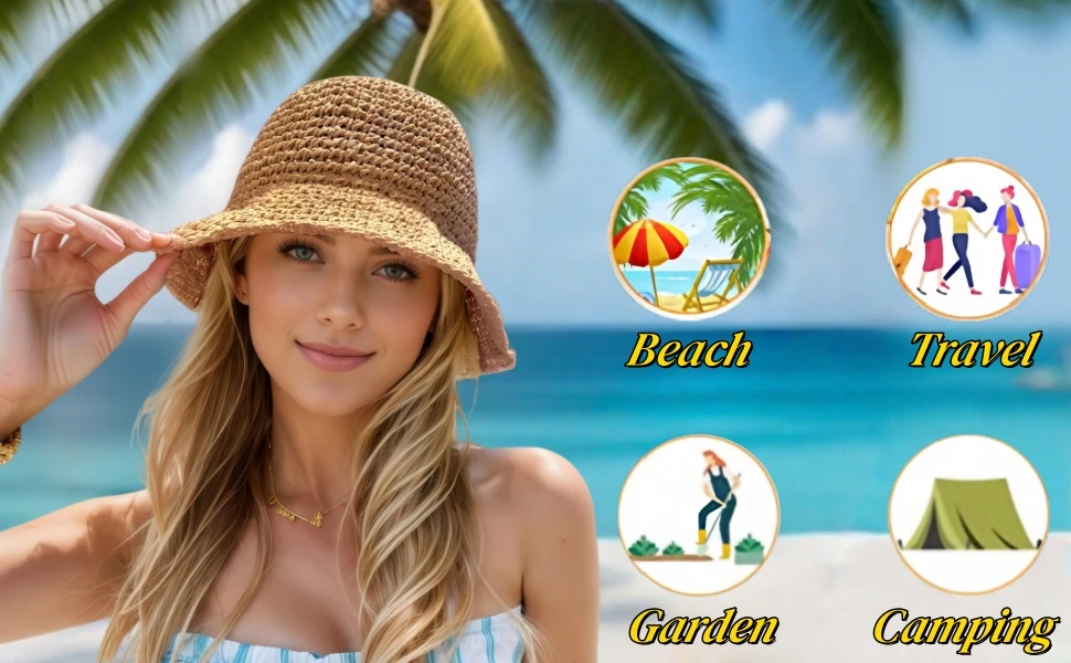Floppy Big Beach Straw Hats for Women Foldable Summer Wide Brim Packable Sun Hat Womens Travel Straw Fedora Hat