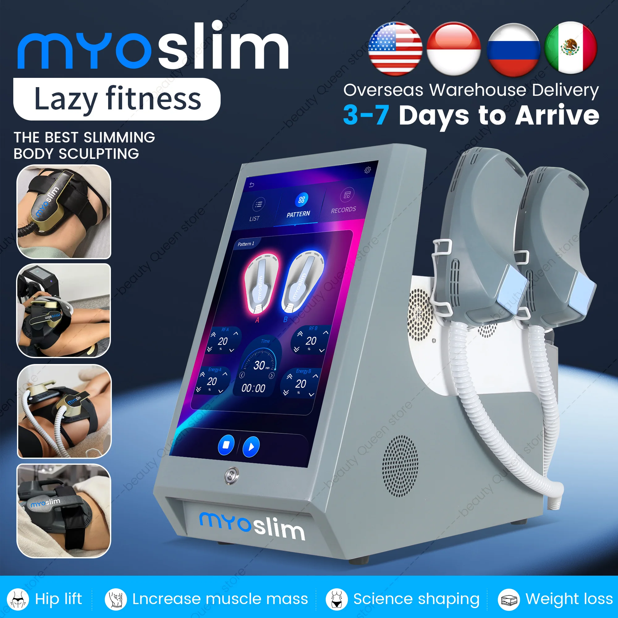 

Аппарат для коррекции фигуры Myoslim 6500W EMS с 4 манипулами, электромагнитная стимуляция для похудения и укрепления мышц, для фитнеса