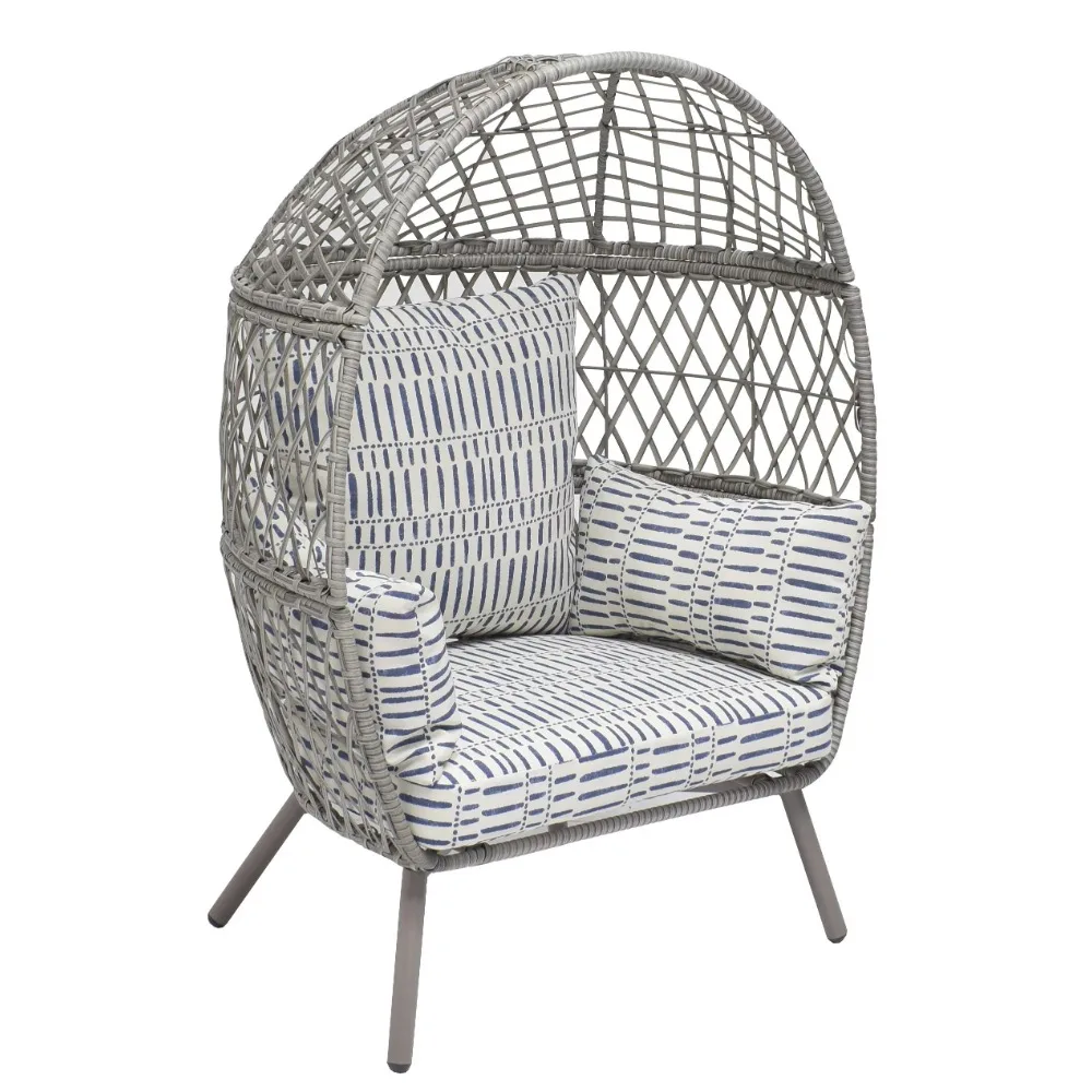 Wicker Woven Egg Cadeira Reclinável, Grey Loungers, Outdoor Estacionária, Jardim Deckchair, Frete Grátis