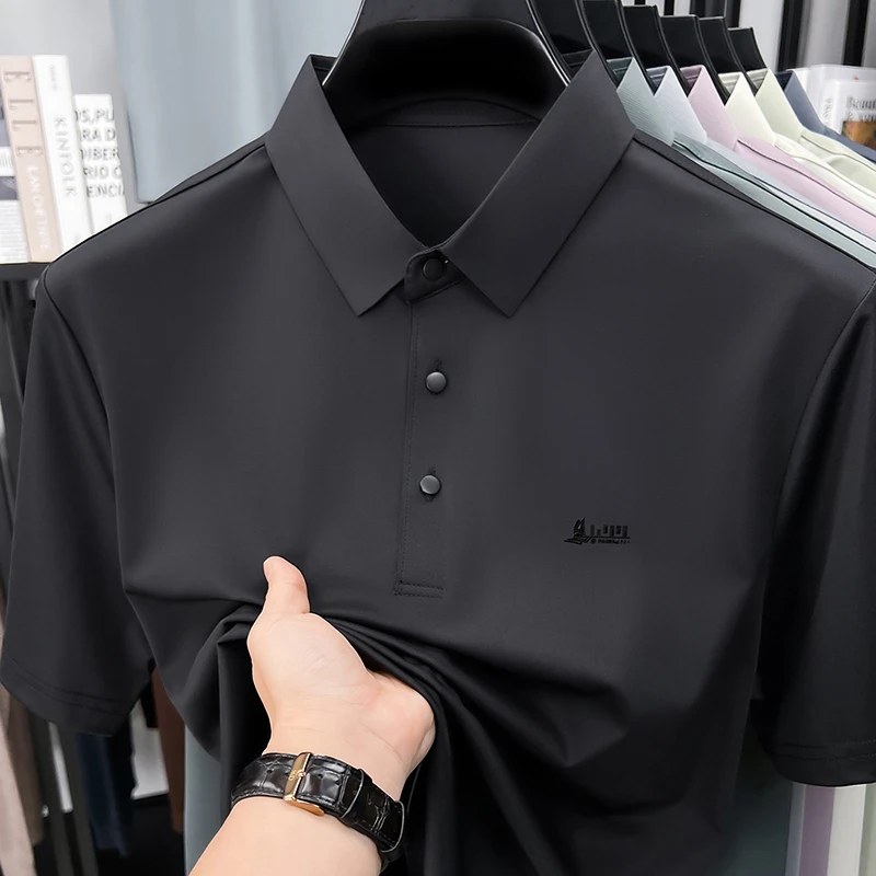 Lässiges Polo-T-Shirt für Herren, kurzärmelig, elastisch, atmungsaktiv, für Business, Büro, Alltag, Sommer, leichte Bluse – Detail 9
