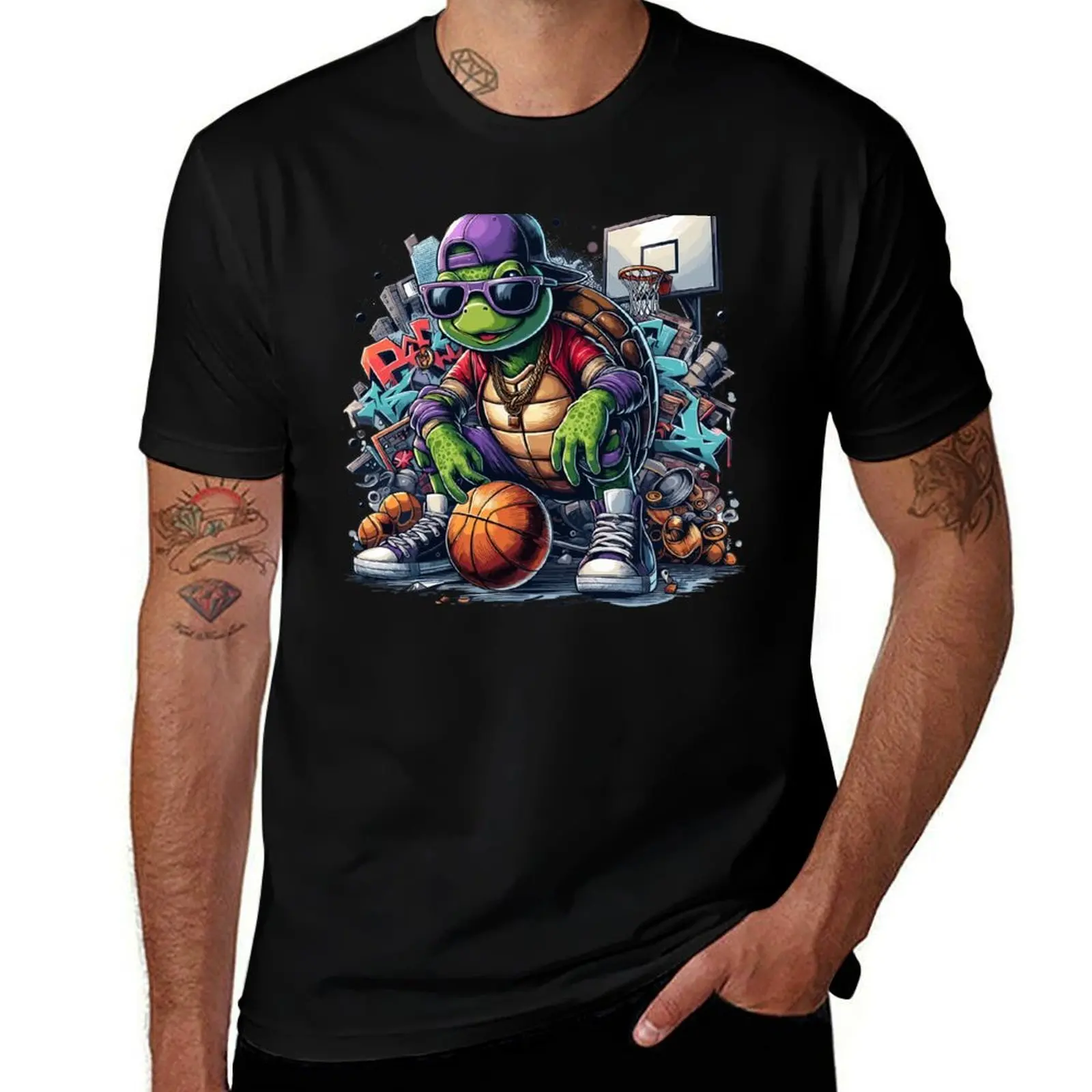 

Basketball Turtle Sunglasses Graffiti Gift T-Shirt man t shirt designer funny t shirts man cotton t shirts man 100% T-Shirt
