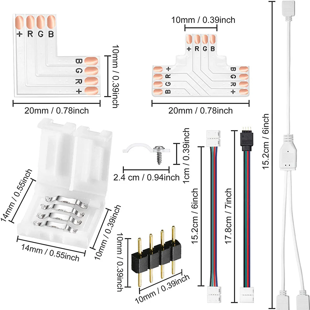 B84B-LED Strip Connector Kit, Strip Light Extension Cable Solderless Gapless Adapter Connectors For 5050 10Mm 4Pin LED Strip