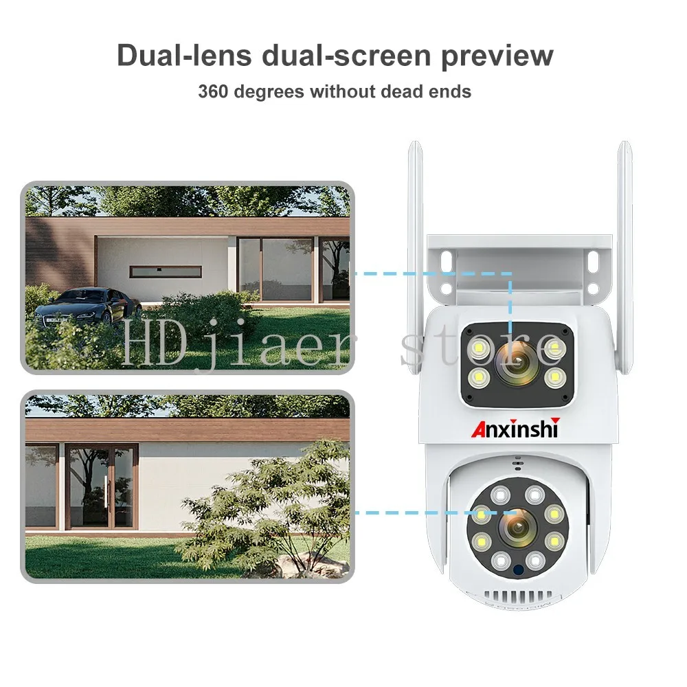 Wireless 8MP Dual Lens PTZ Security Camera Set, WiFi NVR Home Outdoor Indoor CCTV Monitoring Kit
