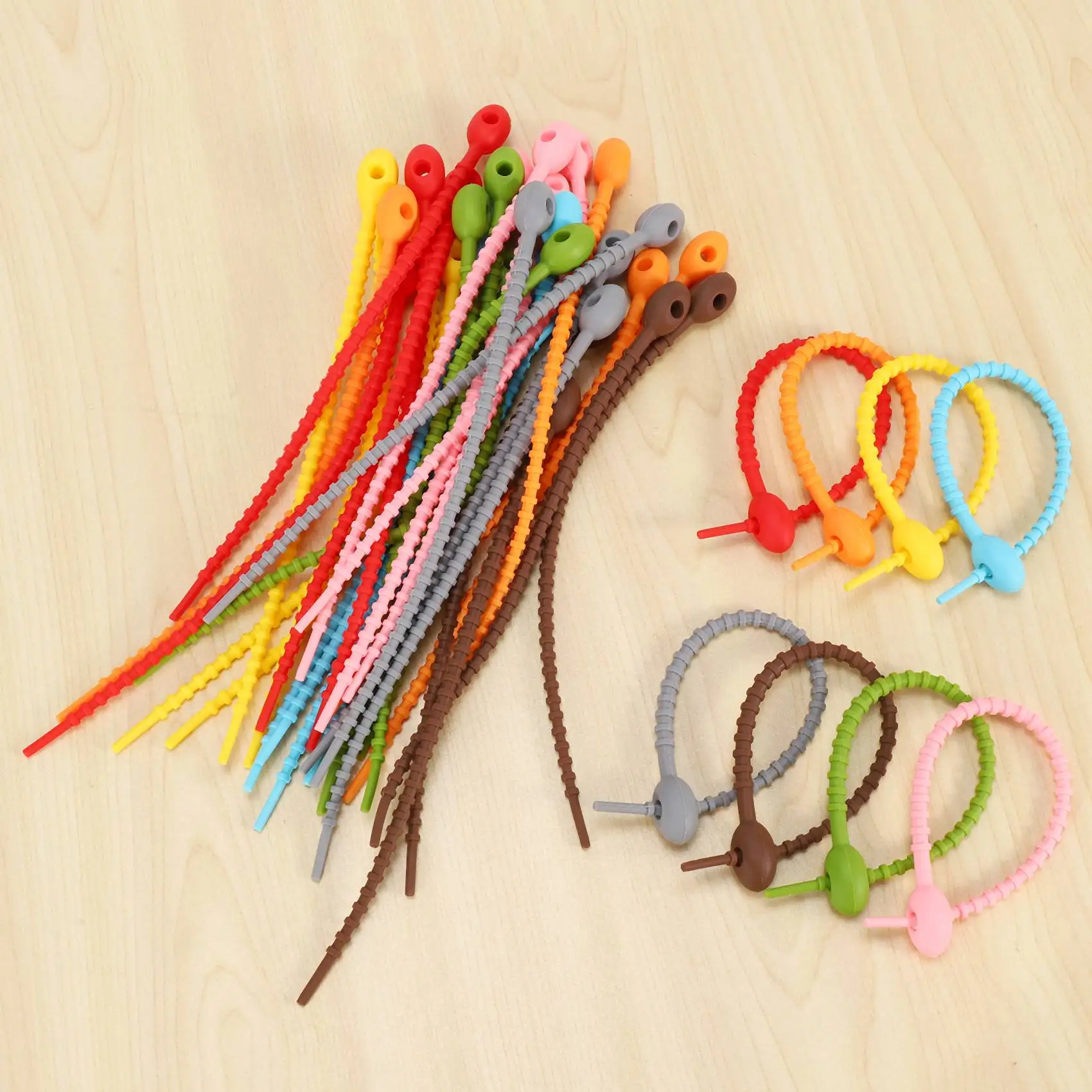 

ABJN-40 шт. разноцветных силиконовых стяжек для пакетов, кабельных стяжек, стяжек для хлеба, многоразовых резиновых поворотных стяжек, универсальных силиконовых стяжек