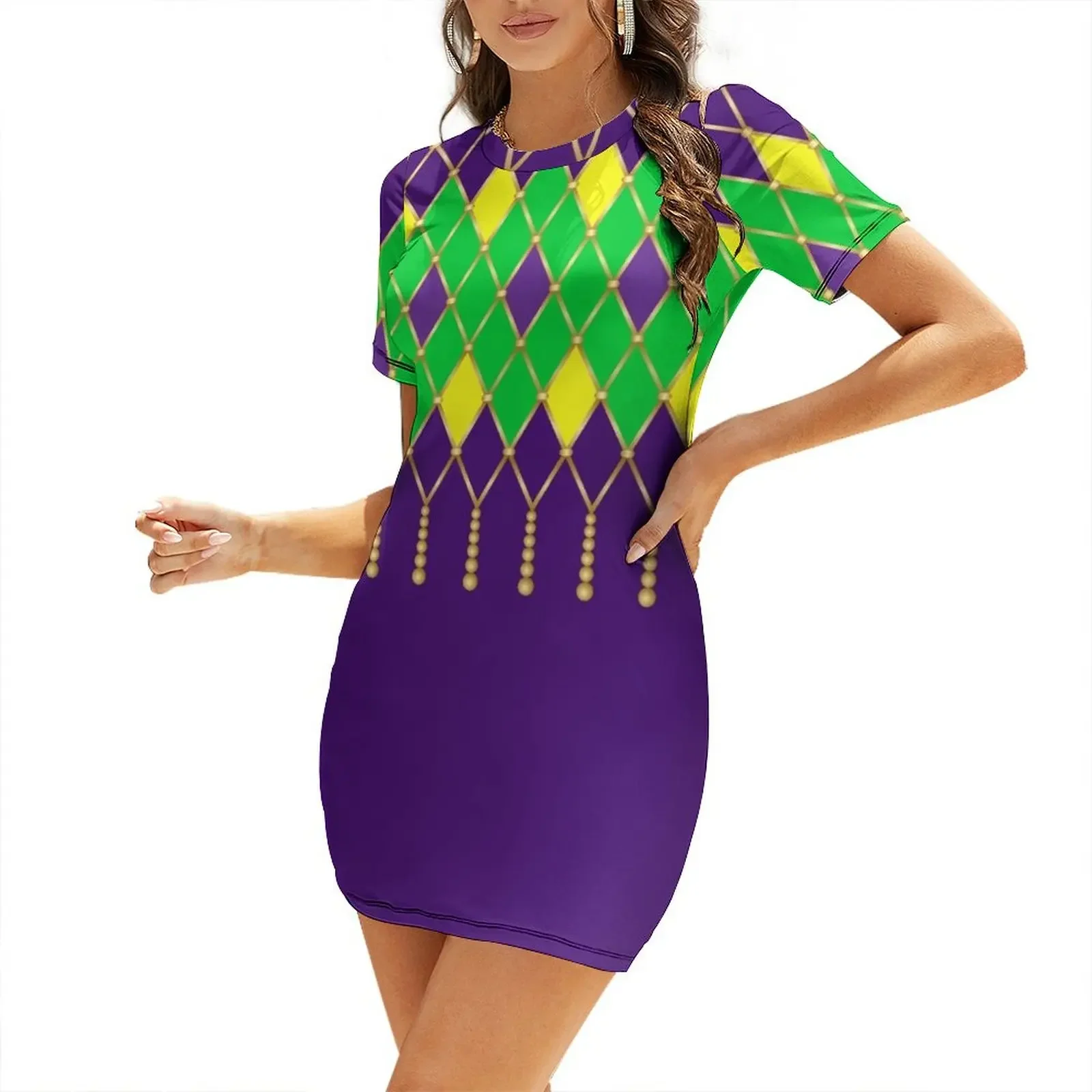 

Harlequin Mardi Gras Short-Sleeved Dress birthday dress for women luxury 2025 Dress vintage women's luxury party