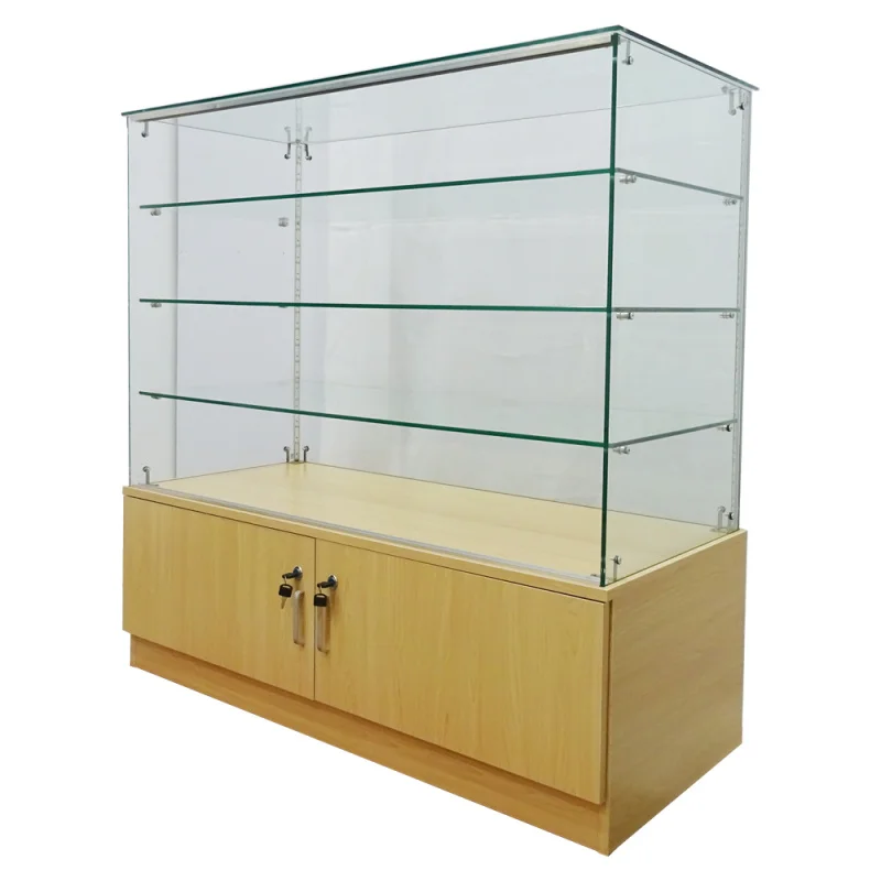 

Custom. keway tempered glass 8mm mirror sliding door MDF board bottom counter glass display showcase counter