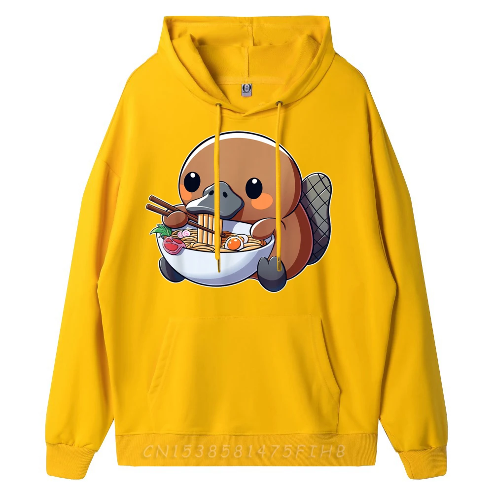 Cute Platypus Ramen Kawaii Japanese Eating Noodle Graphic Sweatshirts Men Polyester Fiber Men's Shirt Big And Tall Christmas