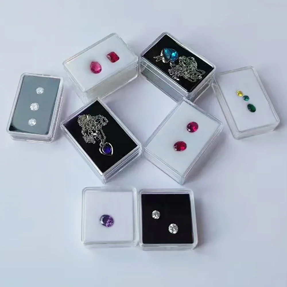 Transparent Gemstone Jewelry Display Box Earring Organizer Holder Beads Ring Packaging Case 10Pcs Diamond Stone Storage Box