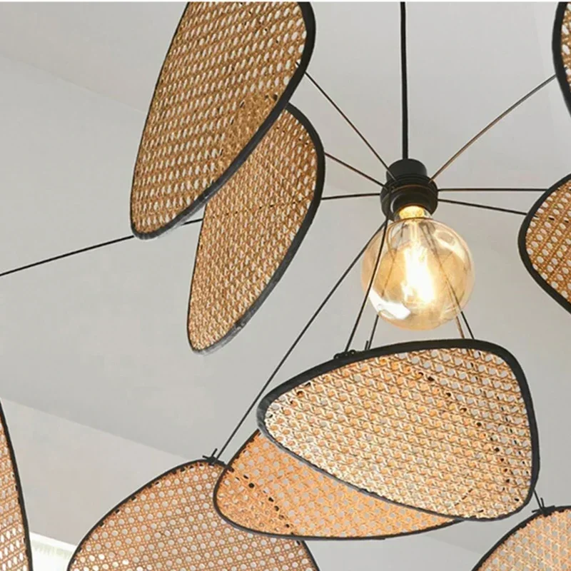 Soffitto di lusso lampada fatta a mano in bambù decorazione della casa paralume in Rattan Cafe Bar lampadario a sospensione