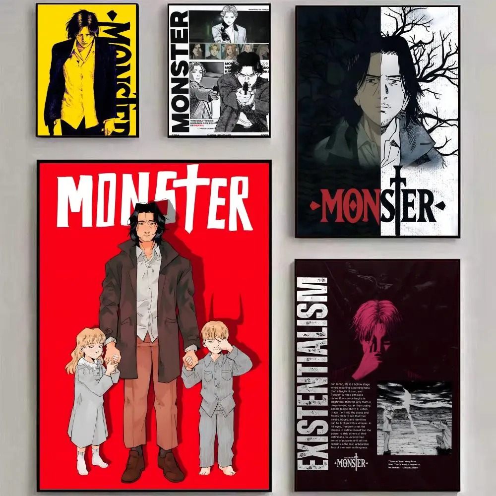 N-Naoki Urasawa S Monster Anime Painting Calligraphy Canvas Poster Wall Art Aesthetic Home Decoration for Living Room