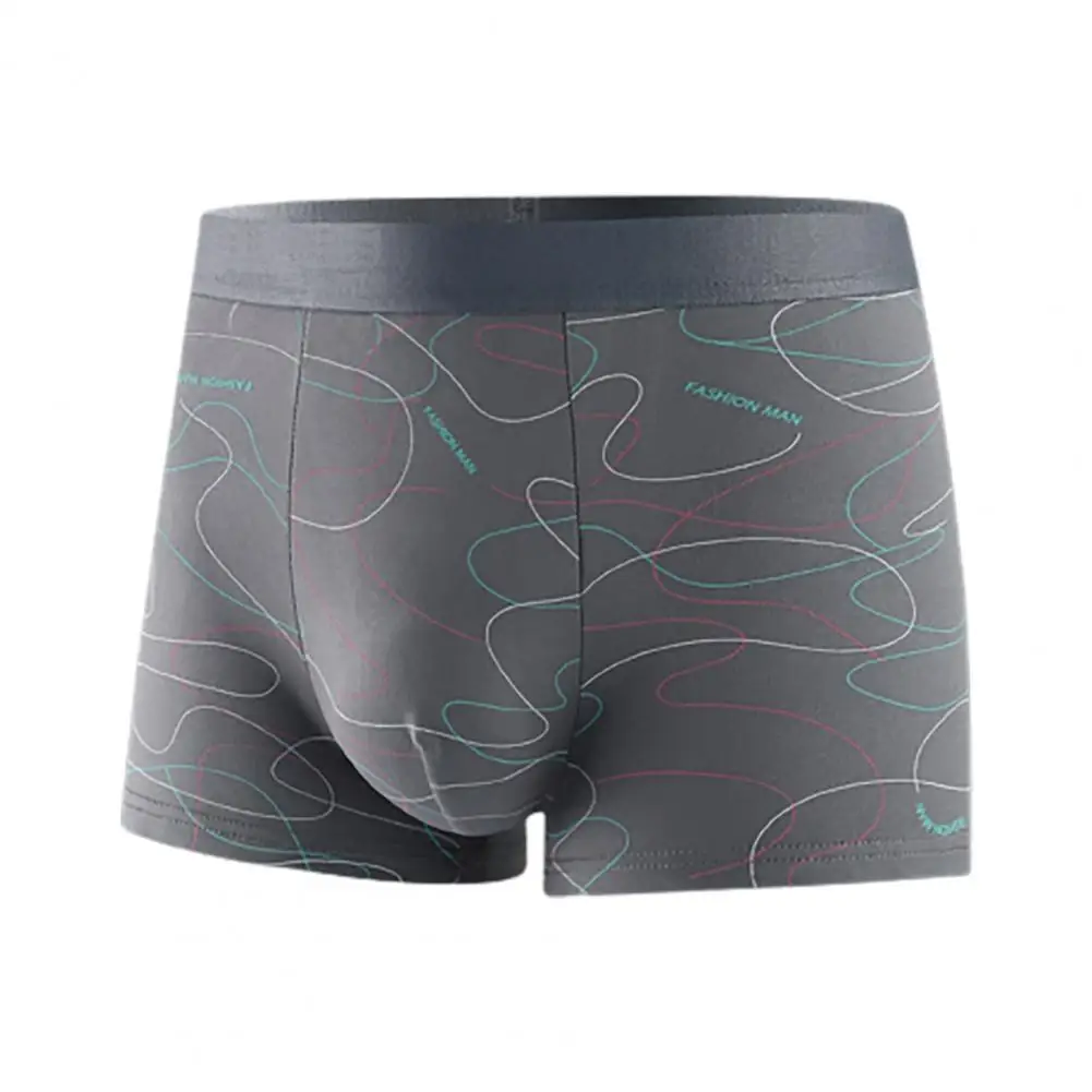 Man Line Print Underpants Comfortable Men's Mid-rise Breathable Underpants with U Convex Design Elastic Waistband Men Underwear