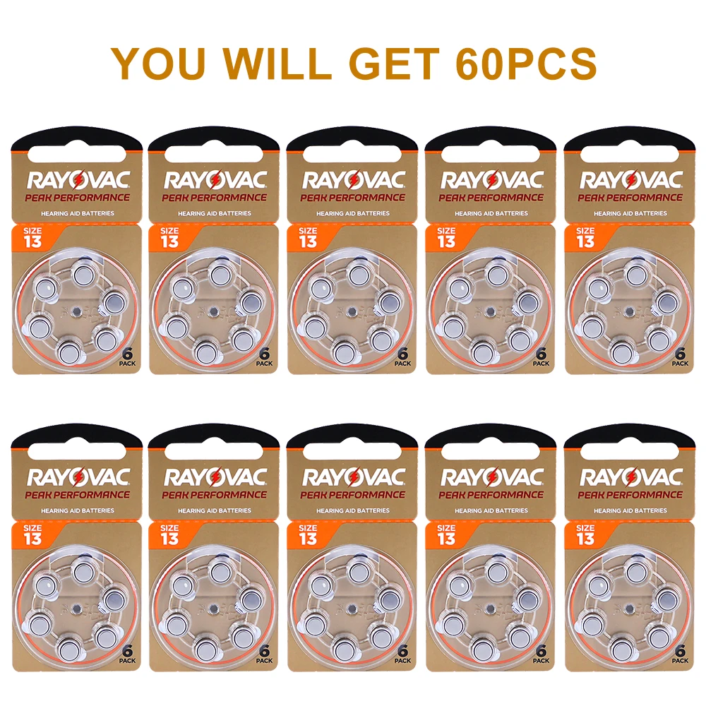 بطاريات السمع 60 قطعة/10 بطاقات RAYOVAC الذروة 1.45 فولت 13A A13 13 P13 PR48 بطارية هواء الزنك لـ BTE CIC RIC OE مساعدات للسمع #4