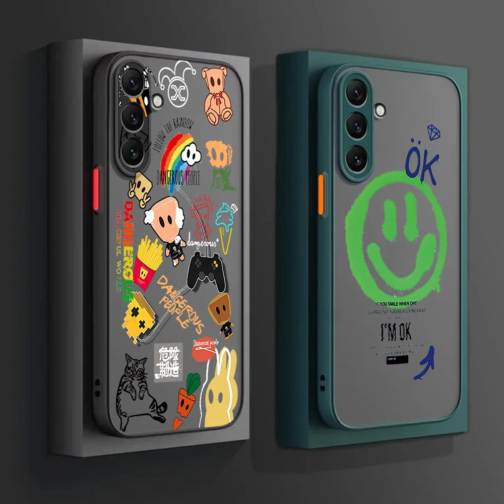 حافظة لهاتف سامسونج A16 S25 Ultra S24 S10 S20 S21 S22 S23 fe نوت 20 OK رجل ناعم وجه محظوظ ماتي متجمد غطاء شفاف #6