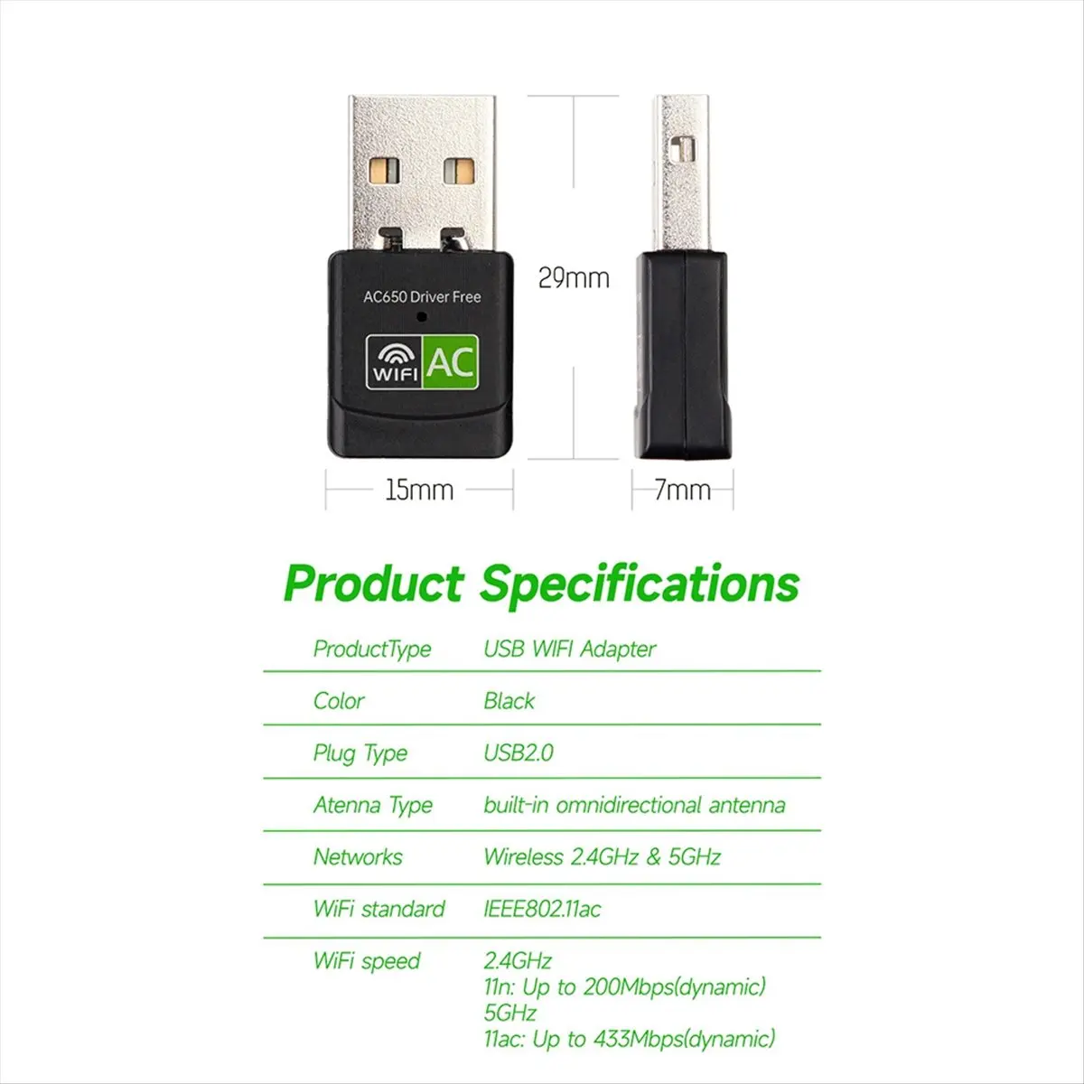 

(A26M) 650M Driver-Free Dual-Band USB Wireless Card 2.4G/5G Desktop/Laptop WiFi Transmitter Receiver USB WiFi Network Card