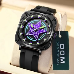 DOM 1765 New Fashion Quartz Watch for Men Pentagram Rotating Dial Luminous Waterproof Silicone Strap Cool Sport Men's Watch