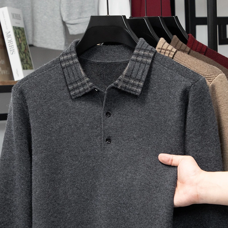 

Новый зимний шерстяной свитер, мужской толстый воротник, зимний теплый жаккардовый поло с длинными рукавами, вязаный свитер, мужской стиль