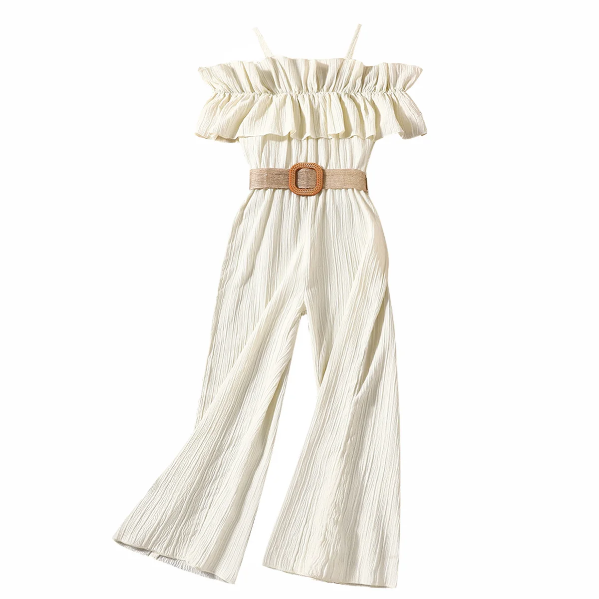 Summer Princess Girl Clothes Set Teenager Girl Jumpsuit Ruffle Flare Pants with Belt Fashion Kid Bodysuit Children Clothing Plus