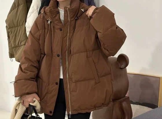 

Stand Up Collar Hooded Zipper Loose Slimming 2025 Winter New Thick Coat for Women
