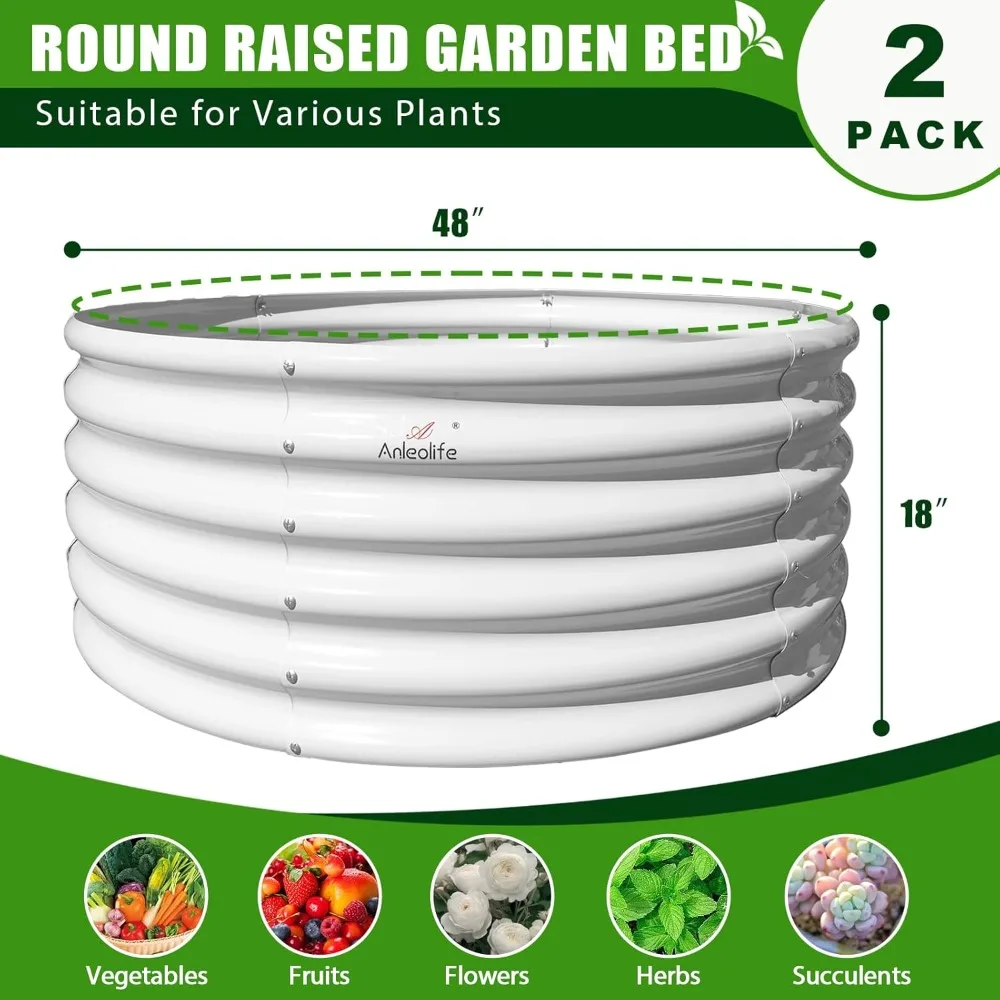 2-Pack 4ft x 18” Tall Galvanized Raised Garden Beds Outdoor, Round Metal Planter Box for Planting Vegetables Flowers Herb