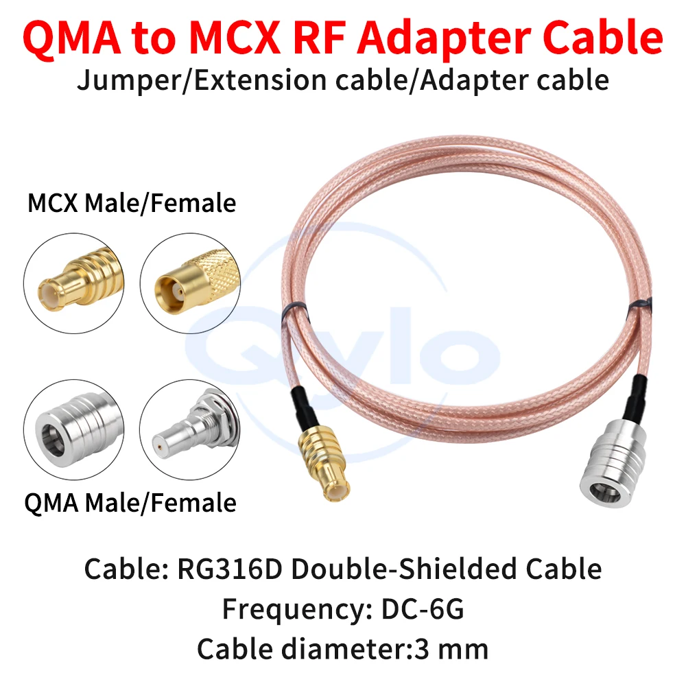 (1 pcs) QMA to MCX RF Adapter Cable Male / Female Connectors RG316D Brown Double-Shielded Cable 0-6 GHz