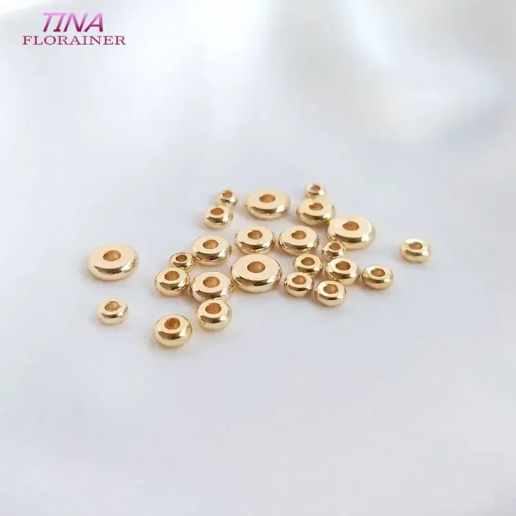 14K Gold Color Plated Brass 3mm 4mm 5mm 6mm 7mm Round Spacer Beads Flat Bracelet Beads High Quality Diy Jewelry Accessories