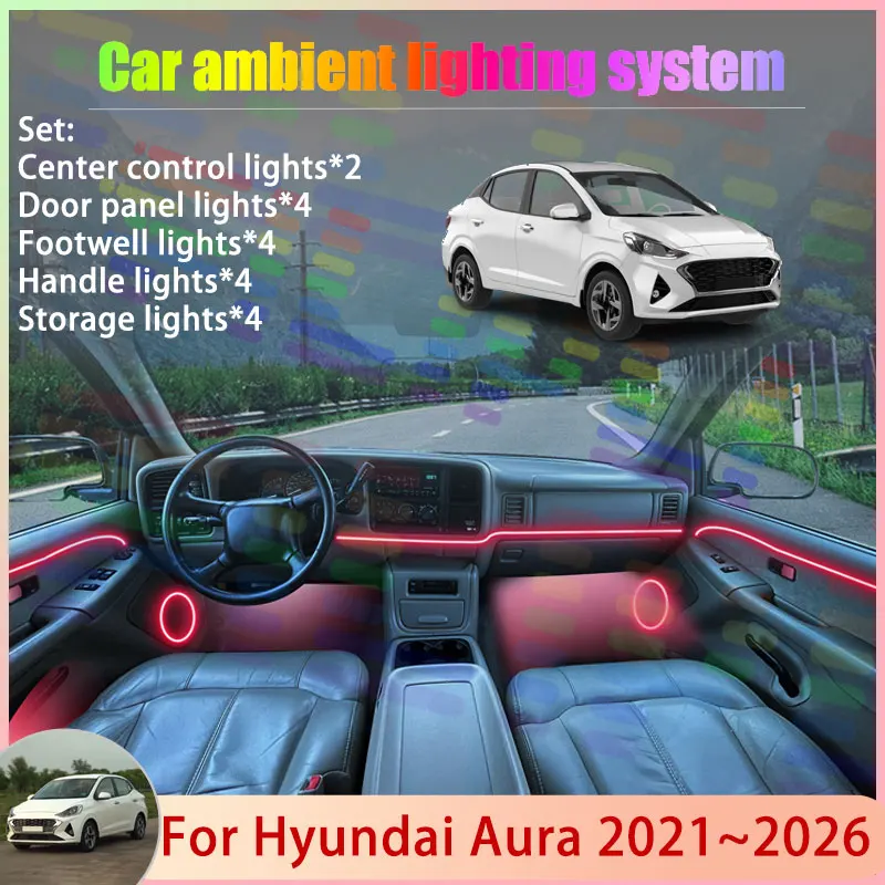 

For Hyundai Aura 2021~2026 AI3 Grand i10 sedan 2/18 in 1 Car Atmosphere Light Lamp RGB Shade Ensemble Streamer Atmosphere Set
