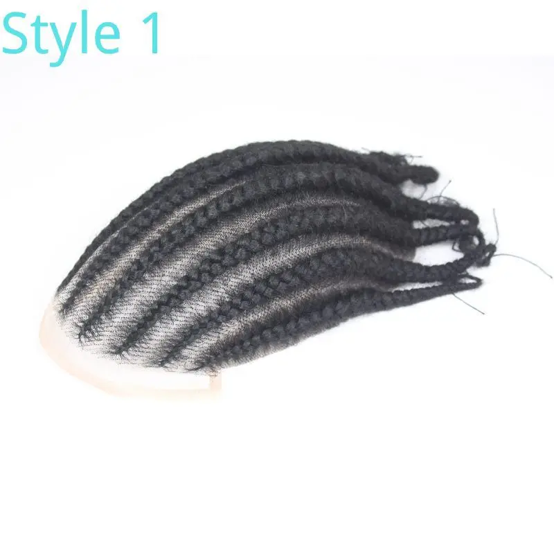 Men's Cornrow Braided Toupee 8 Braids 10x8 in Mesh Base Black Hairpiece for Men Natural Look Hand Woven Hair Replacement