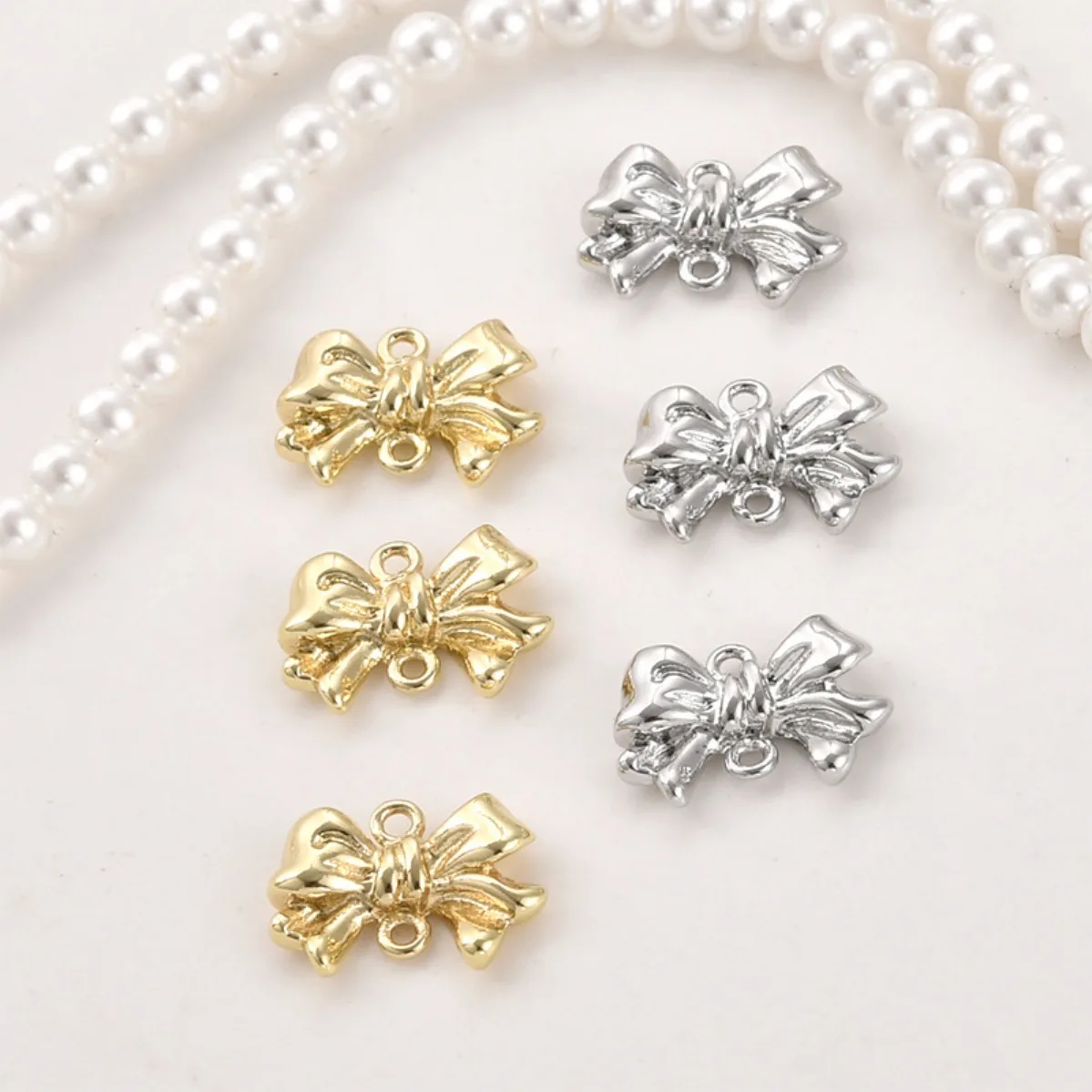 Brass 14K Gold Plated Color‑Retentive Double Bail Bowknot Connector Pendant DIY Bracelet Necklace Earring Making Supplies