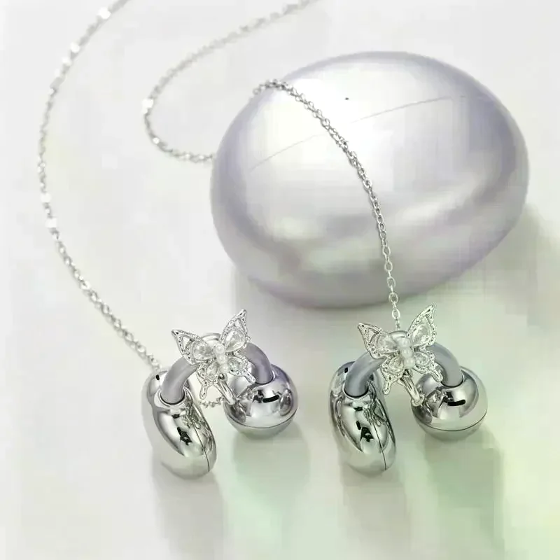 On Open Ear Wireless Earbuds With Butterfly Crystal With Chain Decor Comfortable For Daily Use Gifts Clip