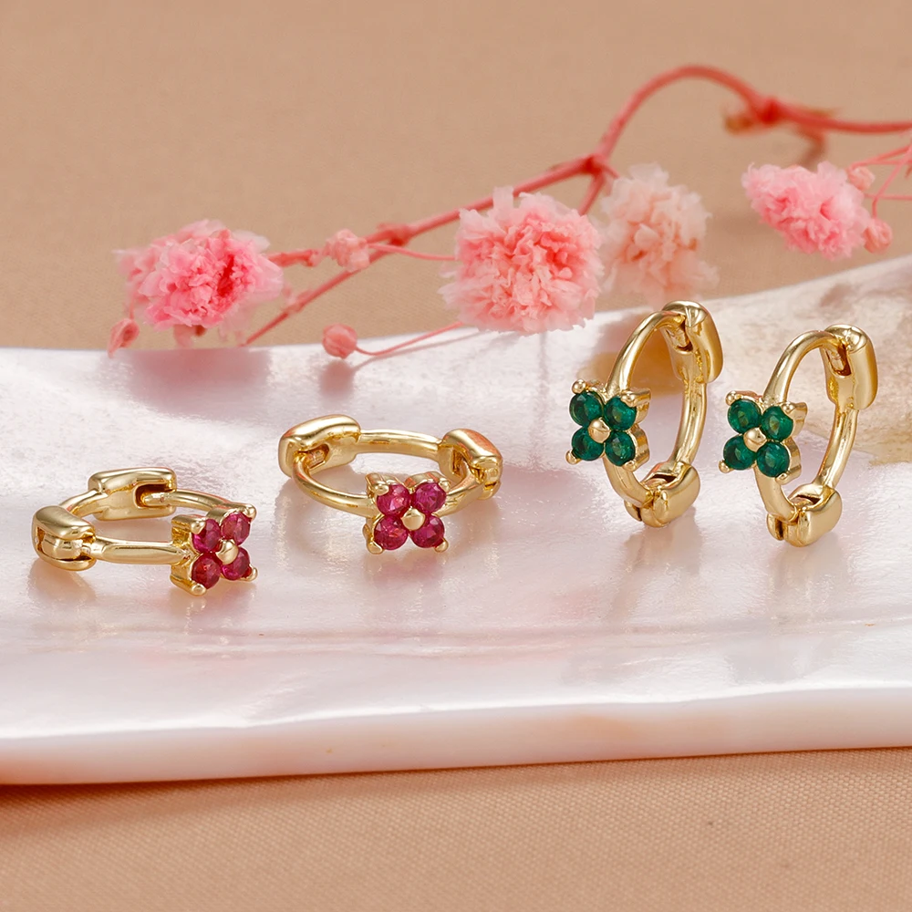 Stainless Steel Huggie Hoop Earrings for Women Mom Simple Gold Color Flowers Cartilage Piercing Earring Wedding Jewelry Gift